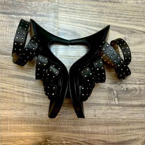 DKNYC Black Studded Leather Strappy open toe 4” heels